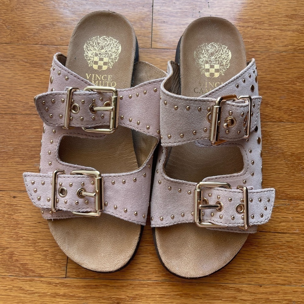Vince Camuto Daphnee Pink Stud Leather Slide Sandal Size 7